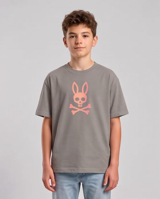 Camiseta Niño Psycho Bunny Calavera Rosa Coral Verde Cromo Semi Oversize