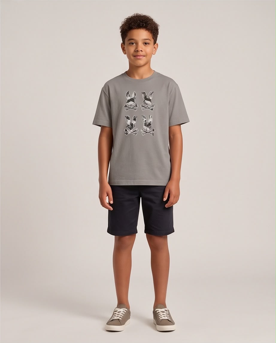 Camiseta Niño Psycho Bunny Cuatro Conejos Geométricos Verde Cromo Semi Oversize