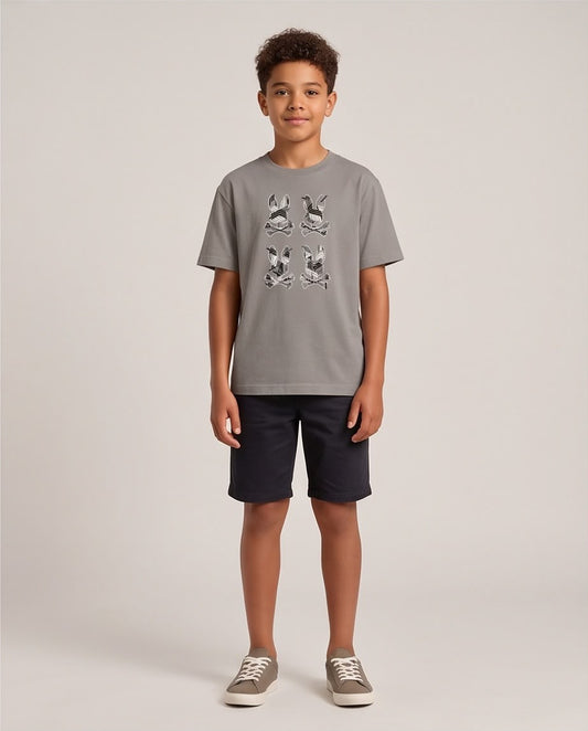 Camiseta Niño Psycho Bunny Cuatro Conejos Geométricos Verde Cromo Semi Oversize