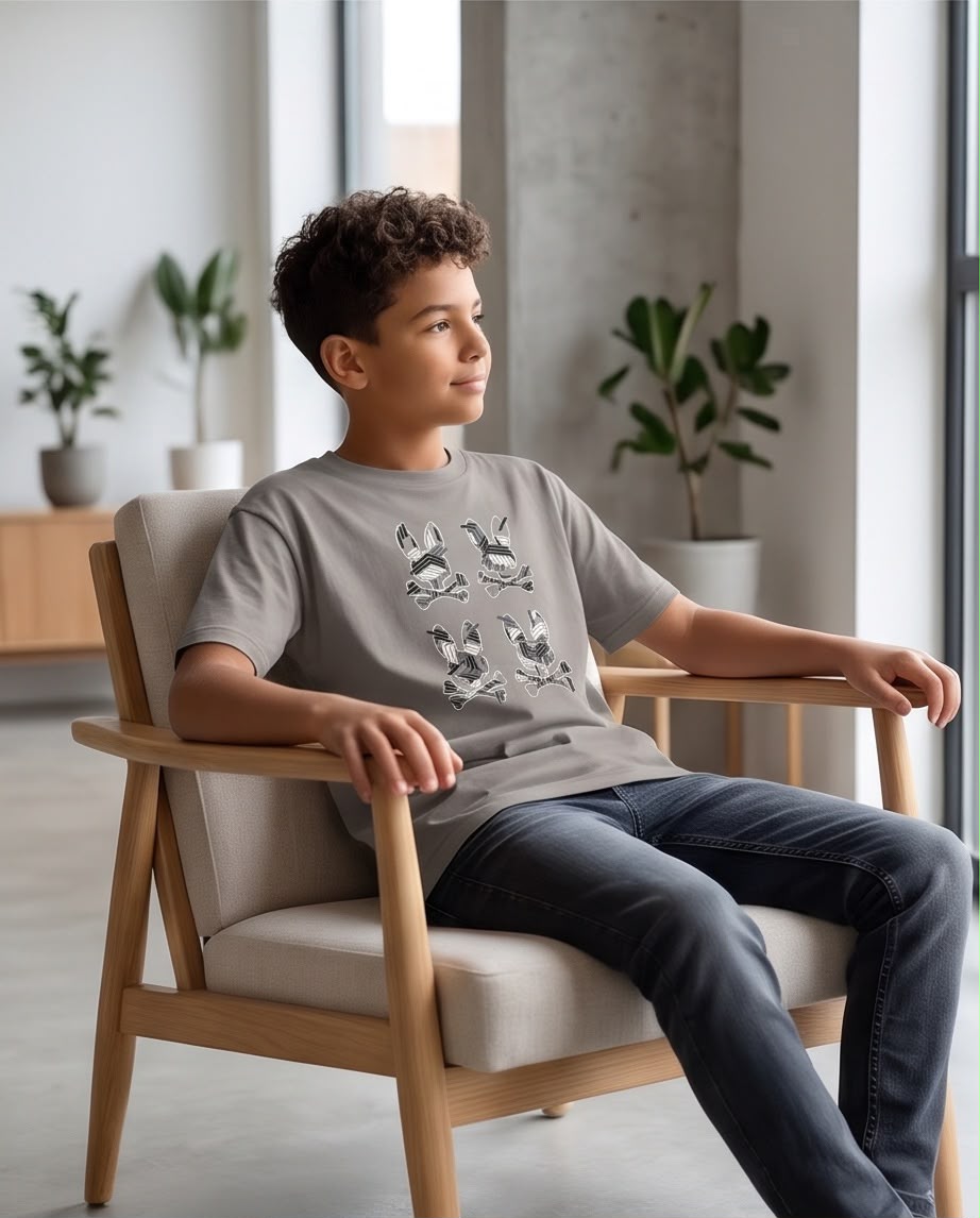 Camiseta Niño Psycho Bunny Cuatro Conejos Geométricos Verde Cromo Semi Oversize