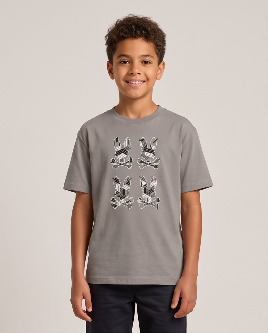 Camiseta Niño Psycho Bunny Cuatro Conejos Geométricos Verde Cromo Semi Oversize