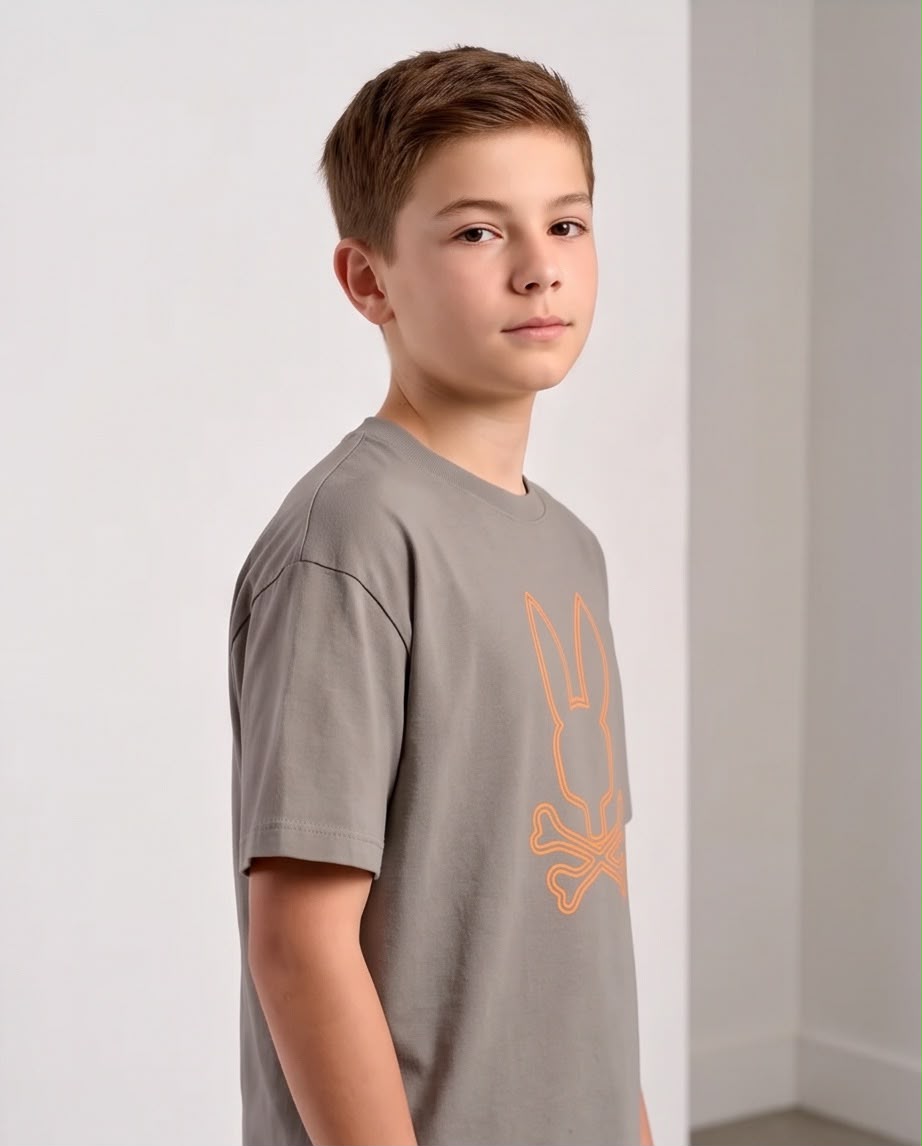 Camiseta Niño Psycho Bunny Doble Contorno Naranja Verde Cromo Semi Oversize