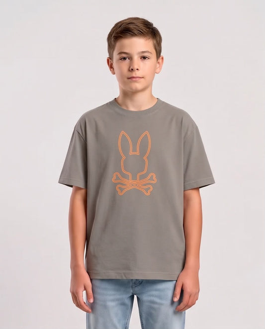 Camiseta Niño Psycho Bunny Doble Contorno Naranja Verde Cromo Semi Oversize