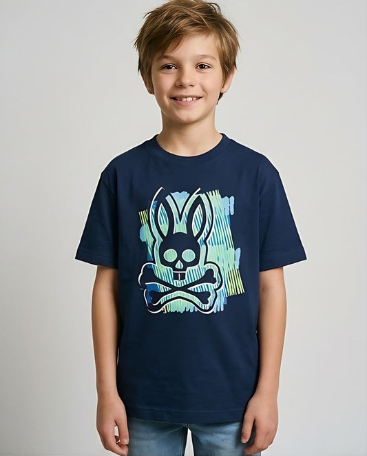 Camiseta Niño Psycho Bunny Pinceladas Verdes y Azules Azul Navy Semi Oversize