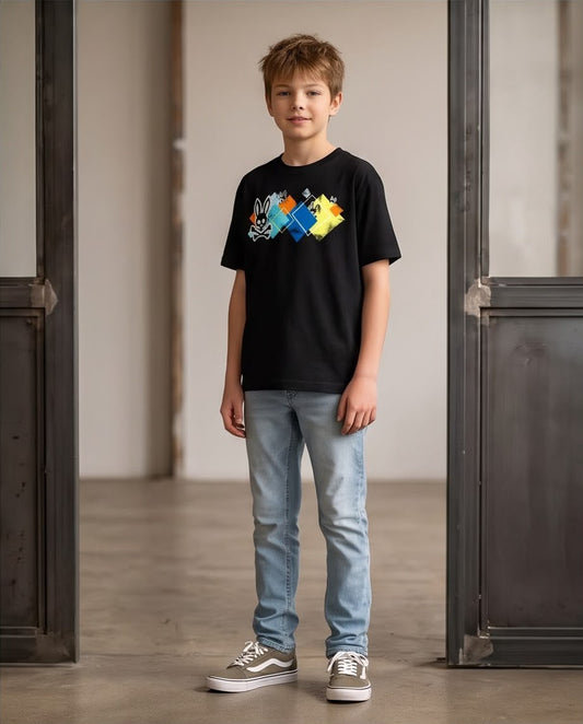 Camiseta Niño Psycho Bunny Rombos Multicolor Negra Semi Oversize