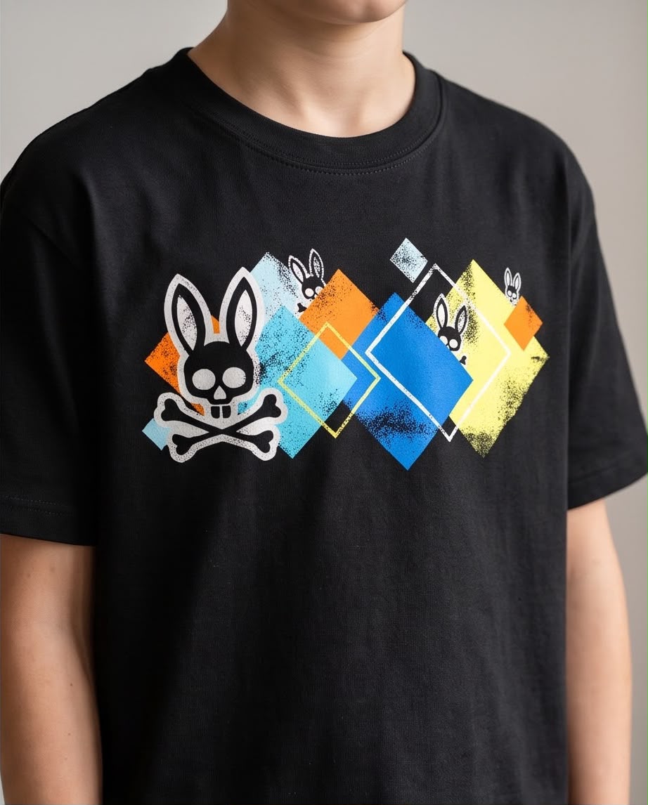 Camiseta Niño Psycho Bunny Rombos Multicolor Negra Semi Oversize