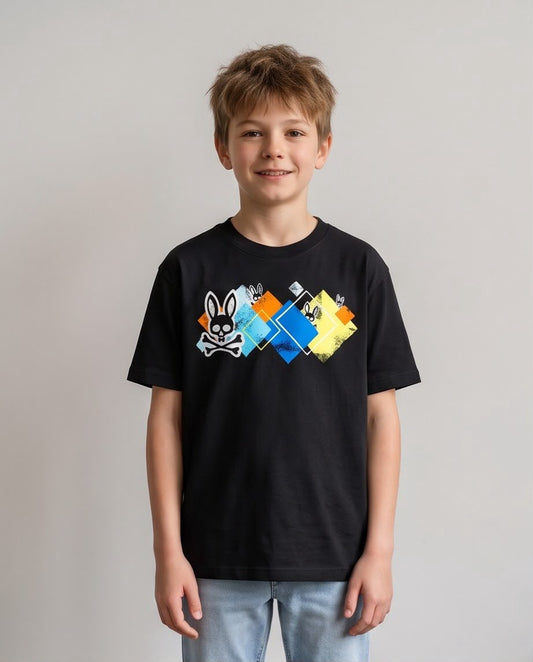 Camiseta Niño Psycho Bunny Rombos Multicolor Negra Semi Oversize