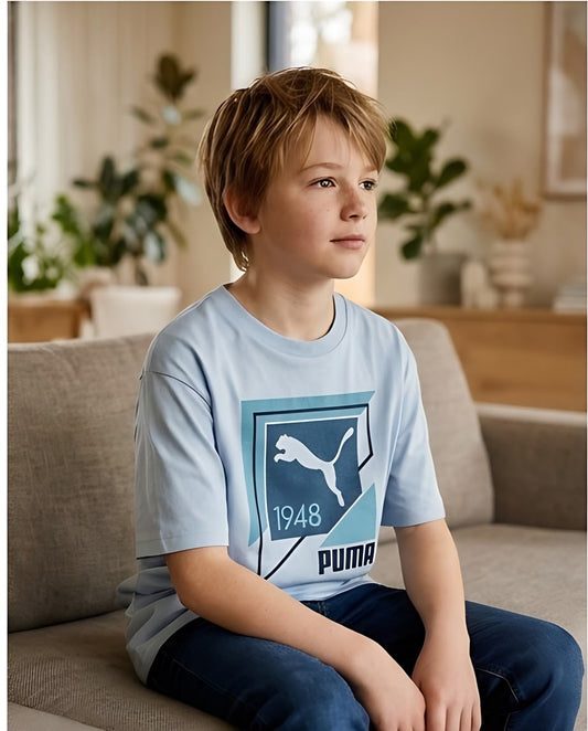 Camiseta Niño Puma 1948 Geométrica Azul Cielo Semi Oversize