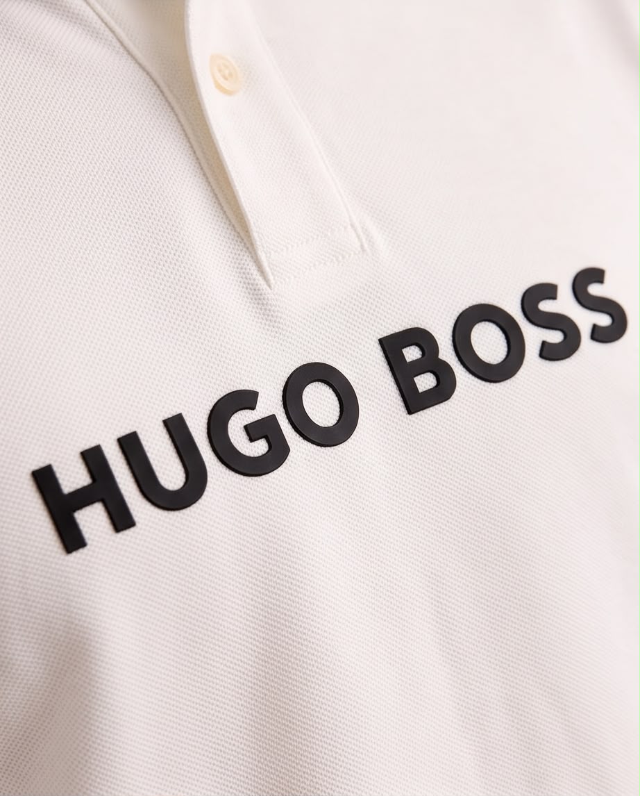 Camiseta Tipo Polo Marfil HUGO BOSS Cuello y Puños Negros Regular Fit