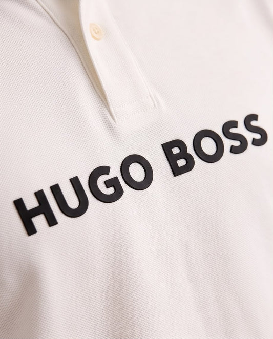 Camiseta Tipo Polo Marfil HUGO BOSS Cuello y Puños Negros Regular Fit