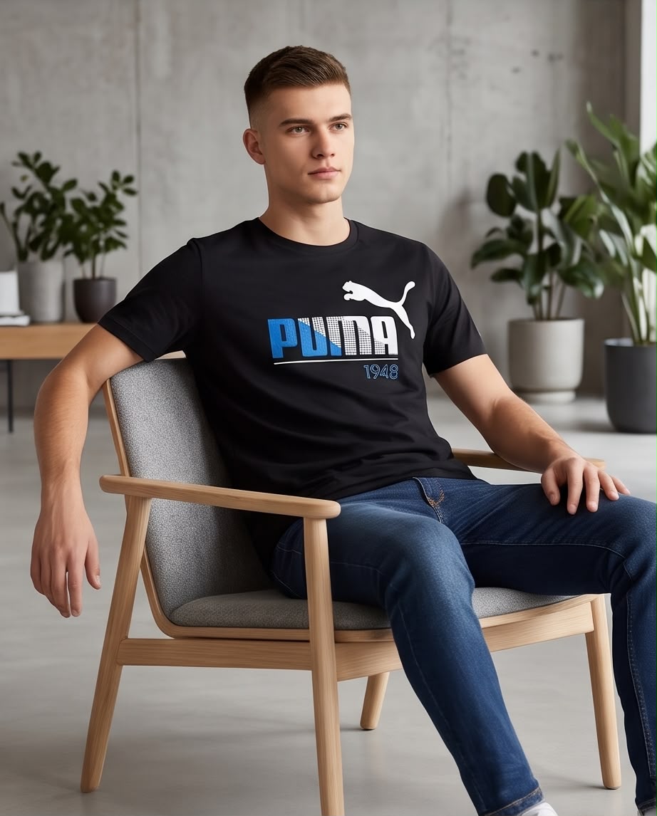 Camiseta Negra PUMA 1948 Azul y Blanco Regular Fit